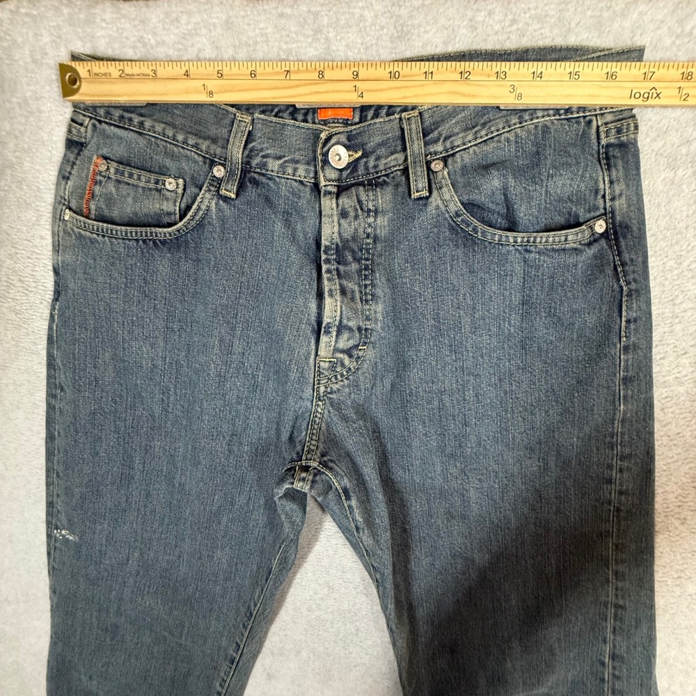 Hugo Boss HB1 Mens 34x34 Straight Leg Blue Denim Jeans Button Fly Orange Label - Picture 11 of 15